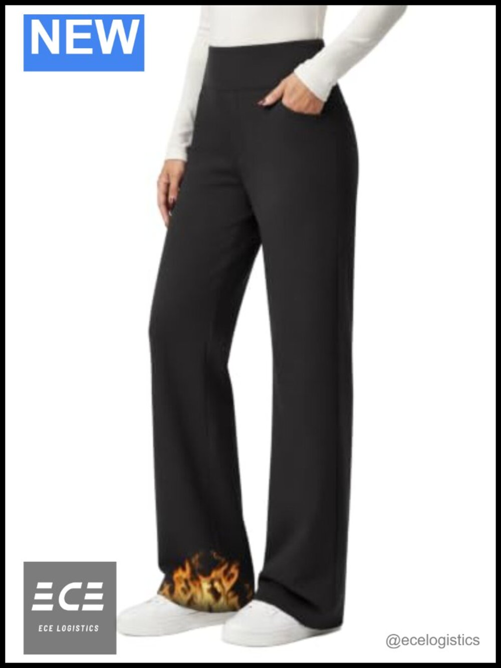 Fleece Lined Wide Leg Yoga Pants with Pockets Warm Winter